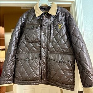 Yellowstone Brown Quilted Jacket with Tan Collar